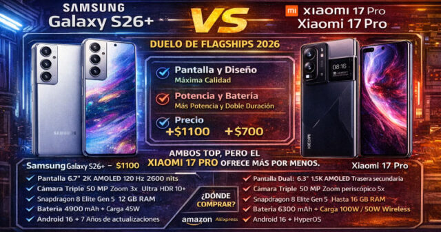 Samsung Galaxy S26+ Vs Xiaomi 17 Pro: ¿cuál es el mejor flagship del 2026? Samsung Galaxy S26+ Vs Xiaomi 17 Pro: ¿cuál es el mejor flagship del 2026?